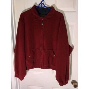 Eddie Bauer Fleece Full Zip Button Pockets Collared Jacket Burgundy Mens Sz L